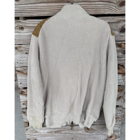 Orvis Sweater Mens Large Beige Full Zip Lined Suede Patch Knit Sweater Jacket M - Picture 7 of 8